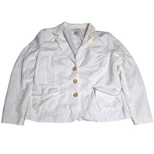 Merona 3-Button Blazer Jacket Women's Size XL White 100% Linen Pocketed Solid